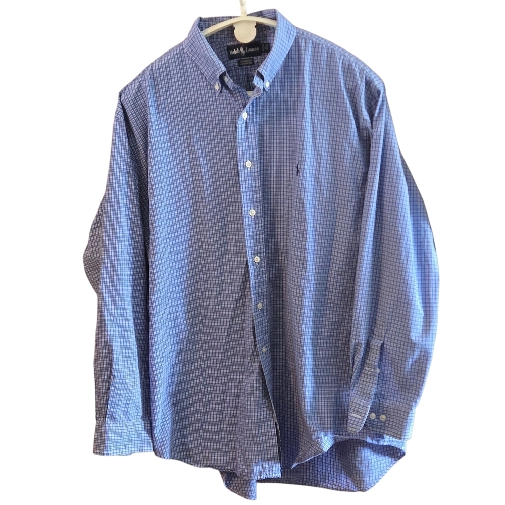 90s Vintage Blue Label Ralph Lauren Yarmouth Classic Blue Checkered Men XL Shirt